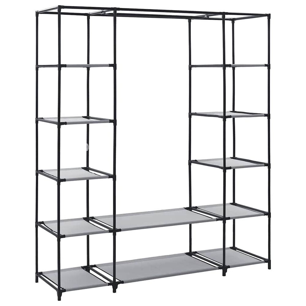 Wardrobe with shelves and rod, grey, 150x45x176cm, fabric