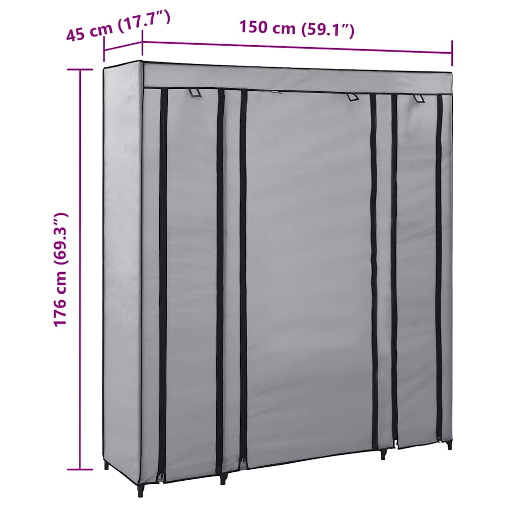 Drab. spinta su skyr. ir stryp., pilka, 150x45x176cm, audinys