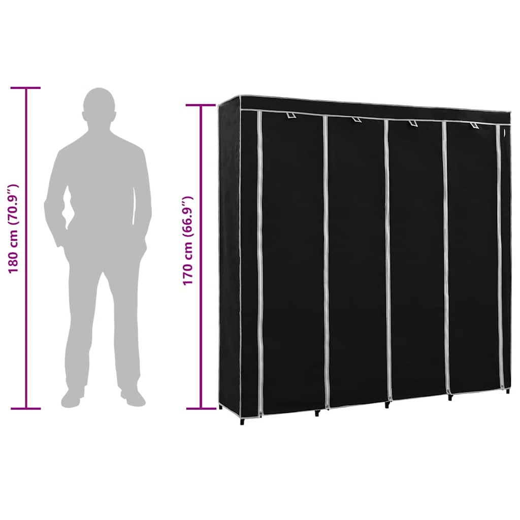 Drēbju skapis ar 4 nodalījumiem, melnā krāsā, 175x45x170 cm