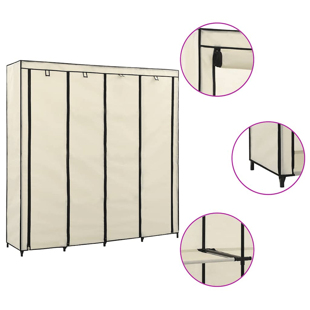 Wardrobe with 4 compartments, cream, 175x45x170 cm