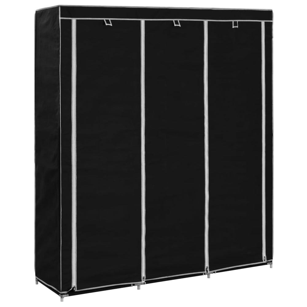 Wardrobe with shelves and rod, black, 150x45x175cm, fabric