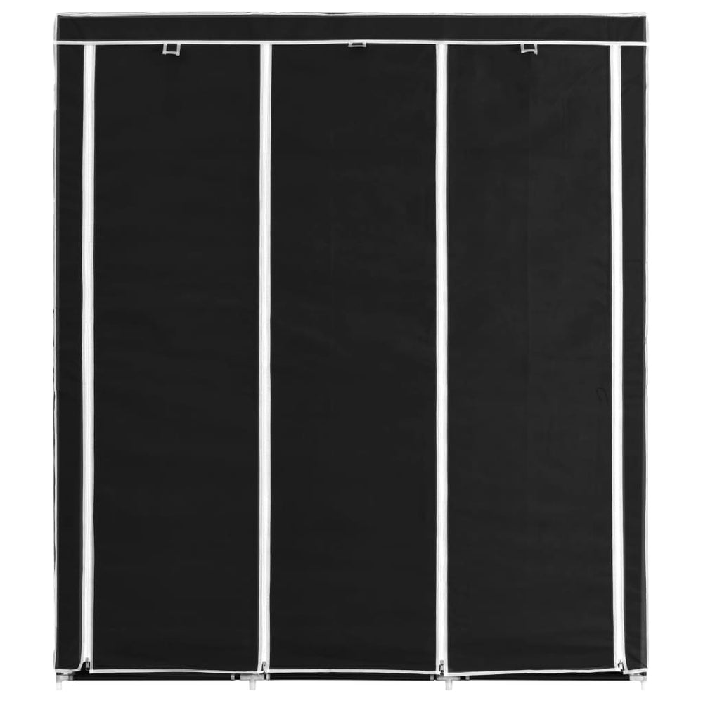 Wardrobe with shelves and rod, black, 150x45x175cm, fabric