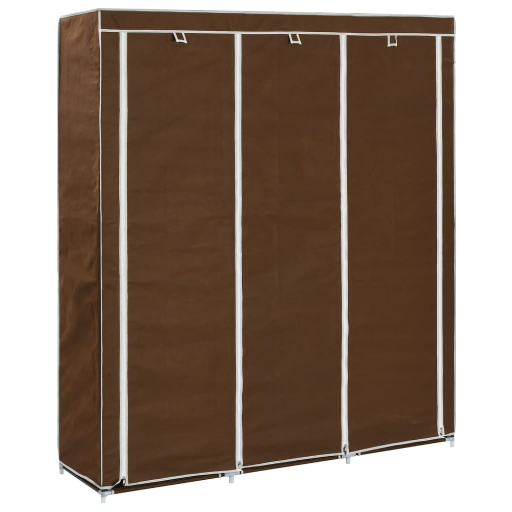 Wardrobe with shelves and rod, brown, 150x45x175cm, fabric