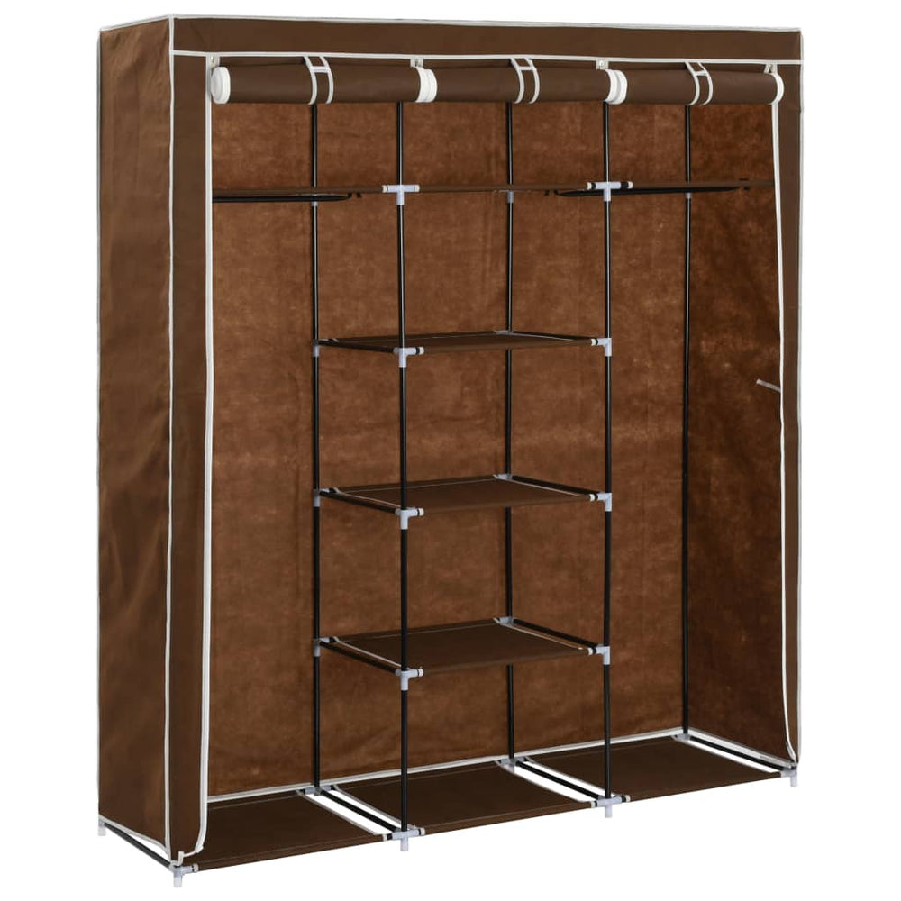 Wardrobe with shelves and rod, brown, 150x45x175cm, fabric