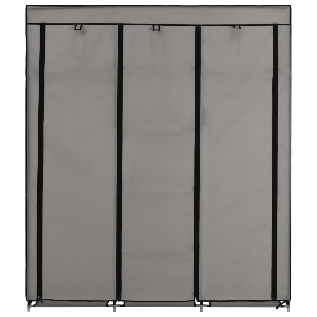 Drēbju skapis ar nodalījumiem un stangu, pelēks, 150x45x175cm, audums