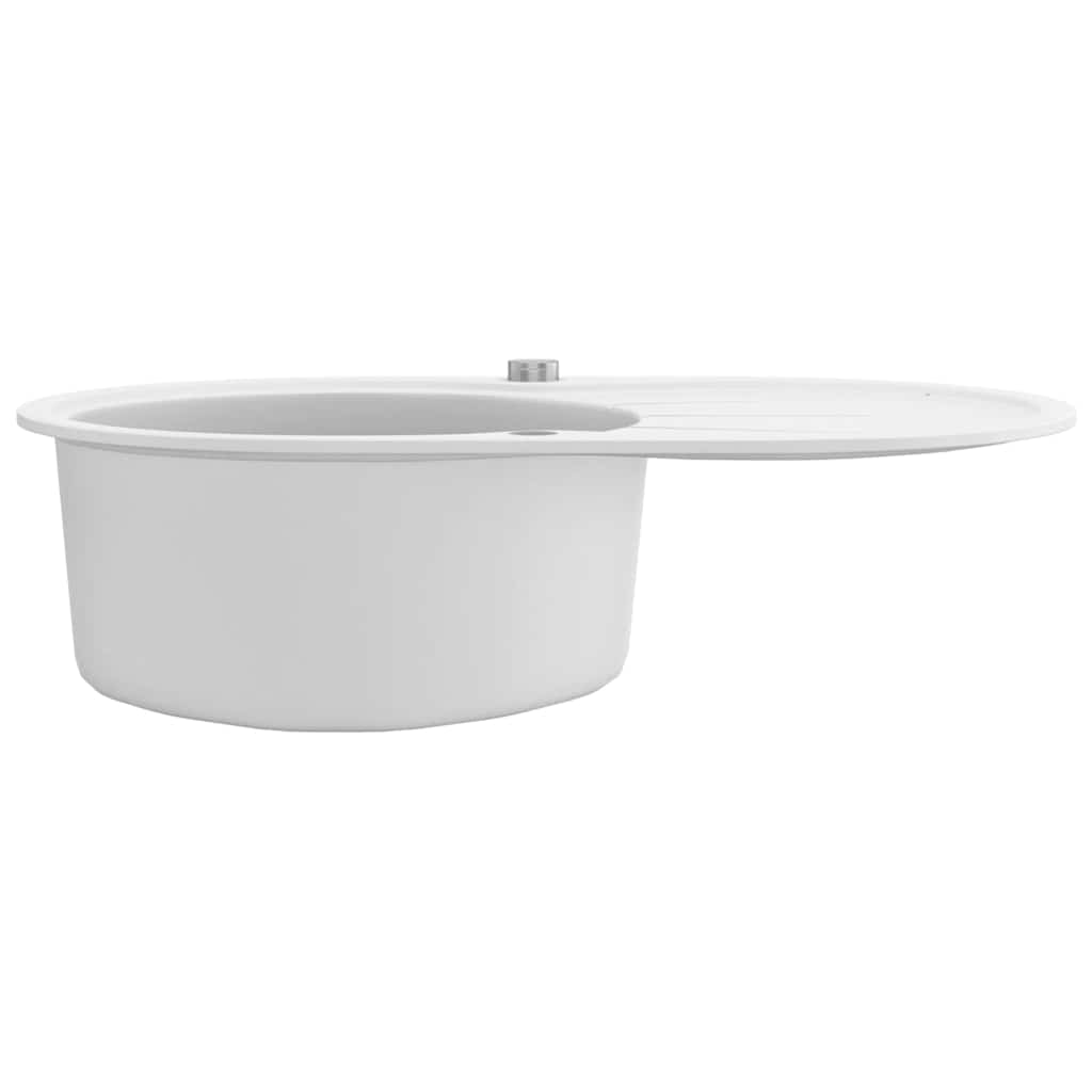 Virtuvinė plautuvė, balta, granitas, vieno dubens, oval. form.
