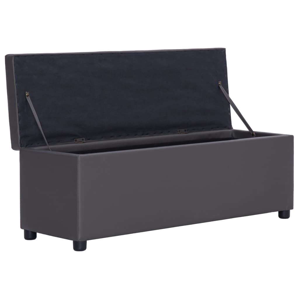 Bench with storage compartment, grey, 116cm, faux leather