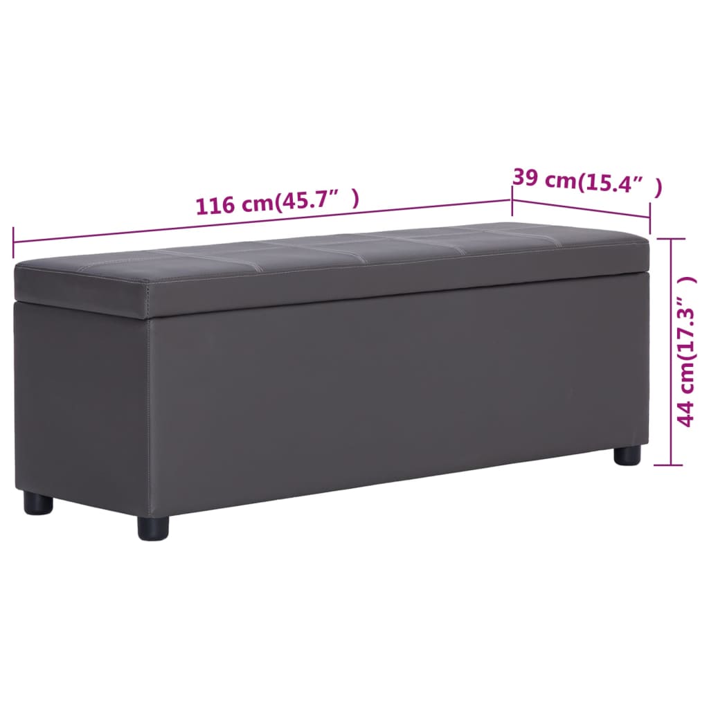 Bench with storage compartment, grey, 116cm, faux leather