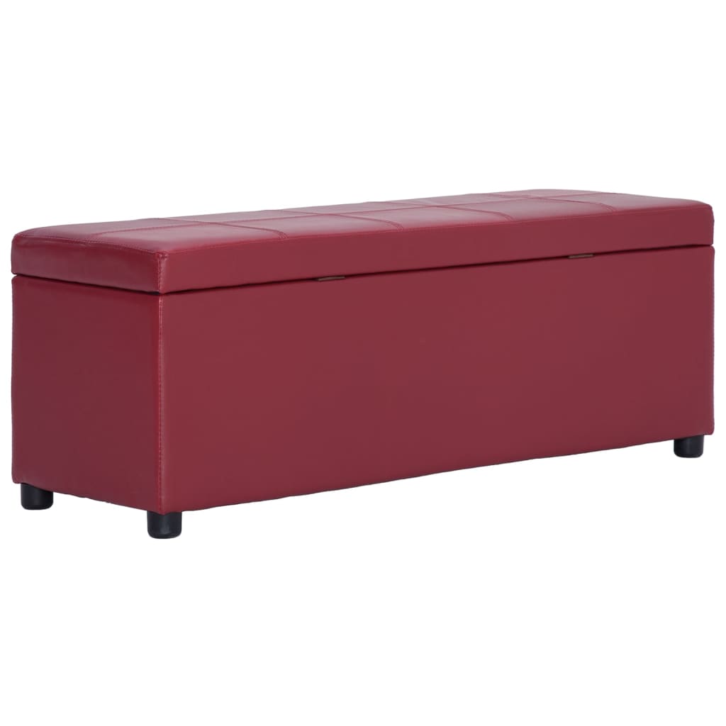 Bench with storage, red wine color, 116cm, faux leather