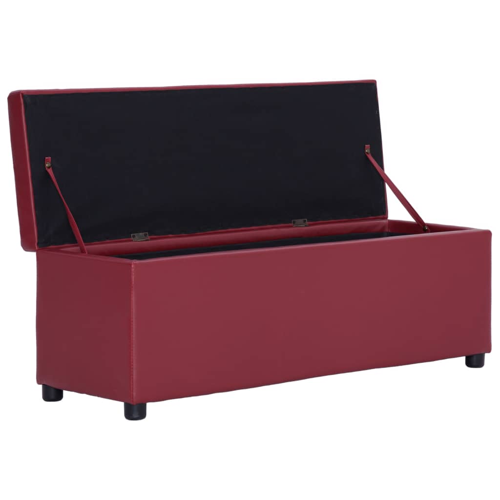 Bench with storage, red wine color, 116cm, faux leather