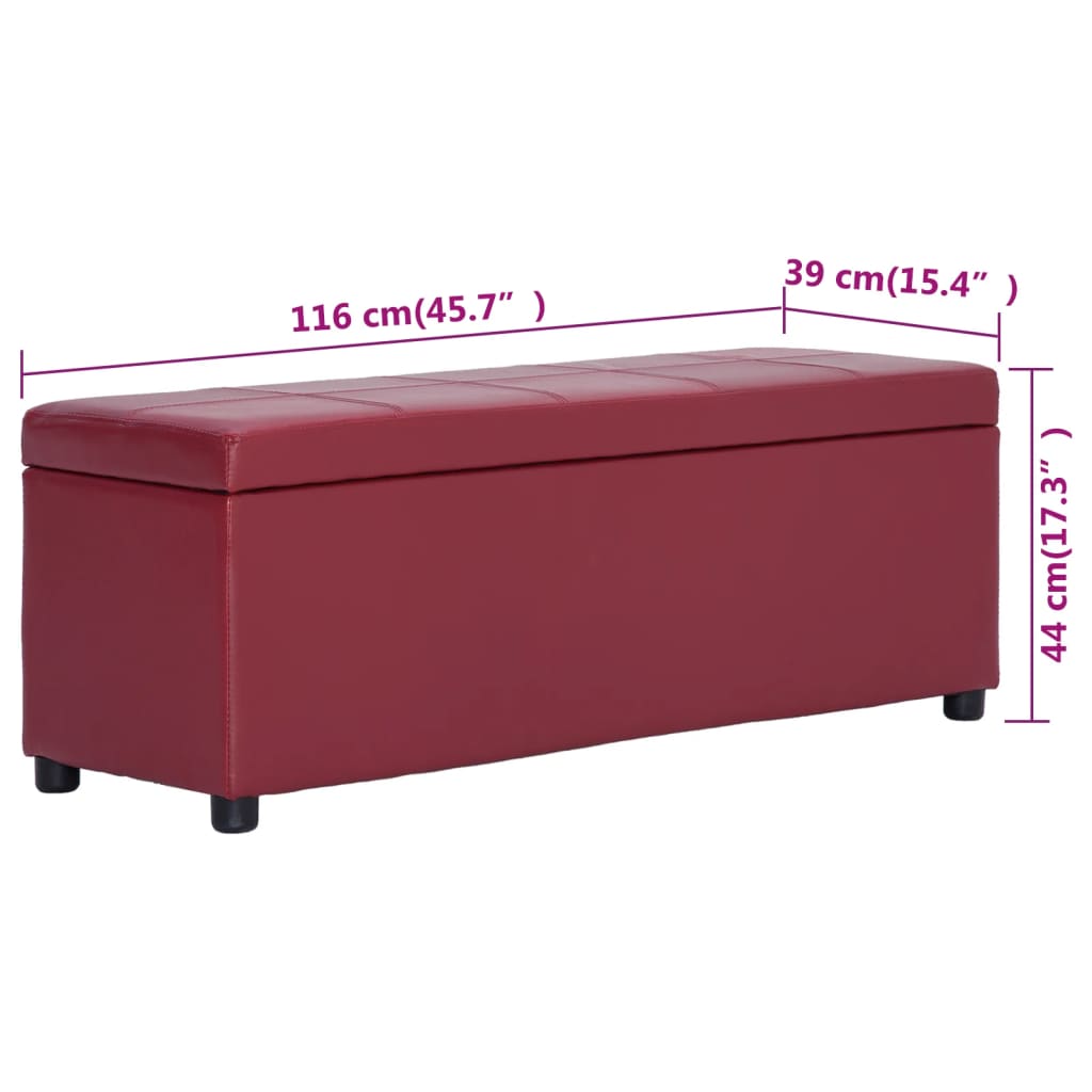 Bench with storage, red wine color, 116cm, faux leather