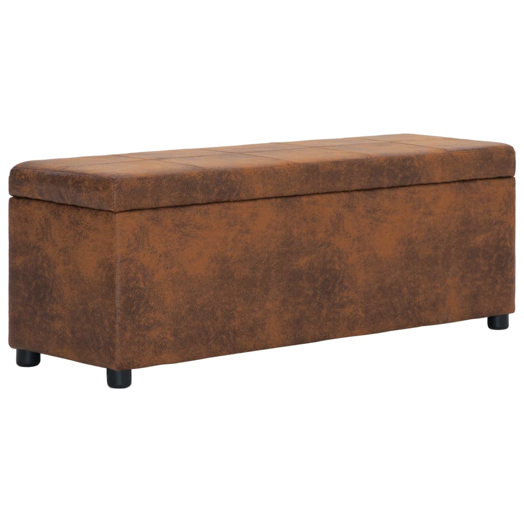 Bench with storage, brown, 116cm, faux suede