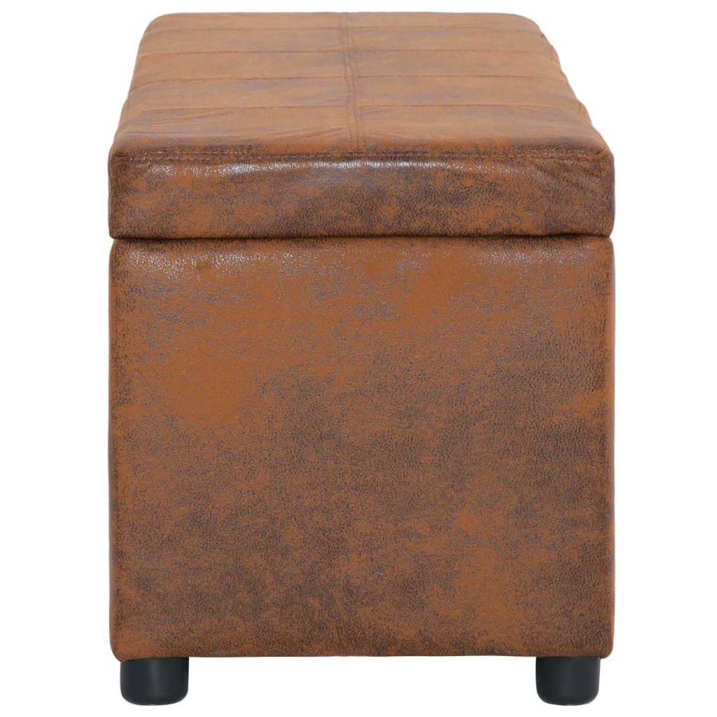 Bench with storage, brown, 116cm, faux suede