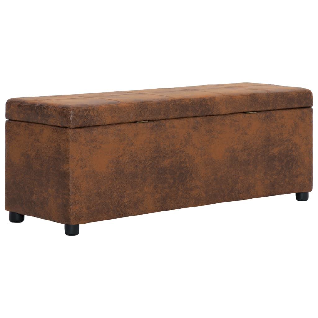Bench with storage, brown, 116cm, faux suede