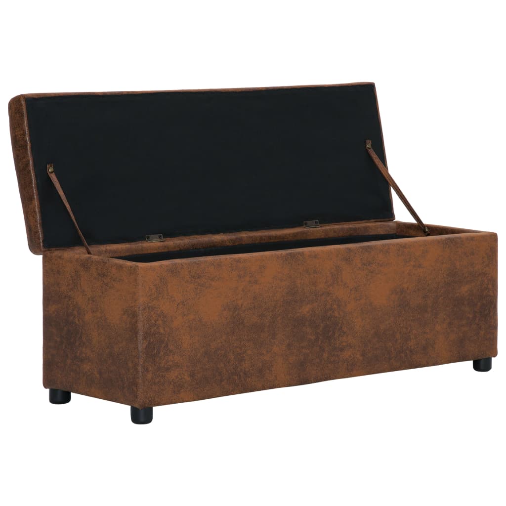 Bench with storage, brown, 116cm, faux suede