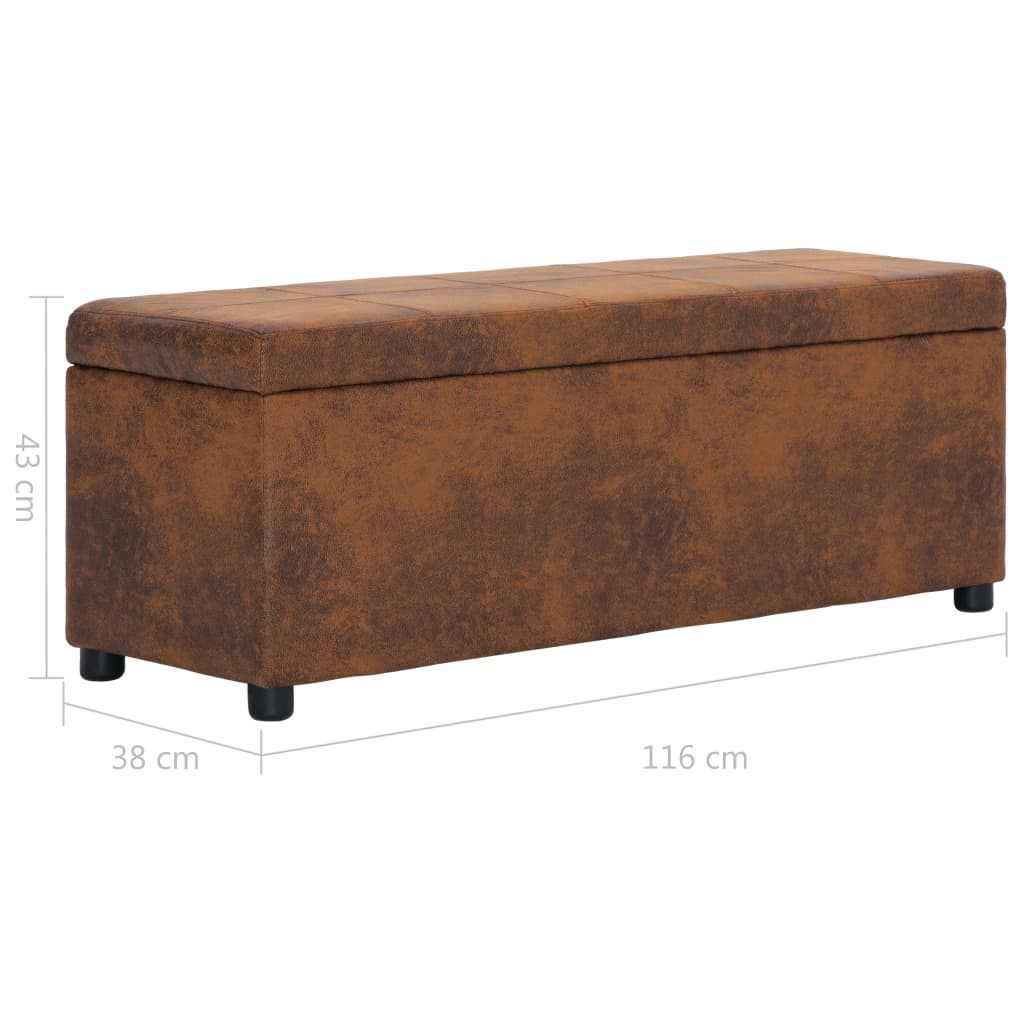 Bench with storage, brown, 116cm, faux suede
