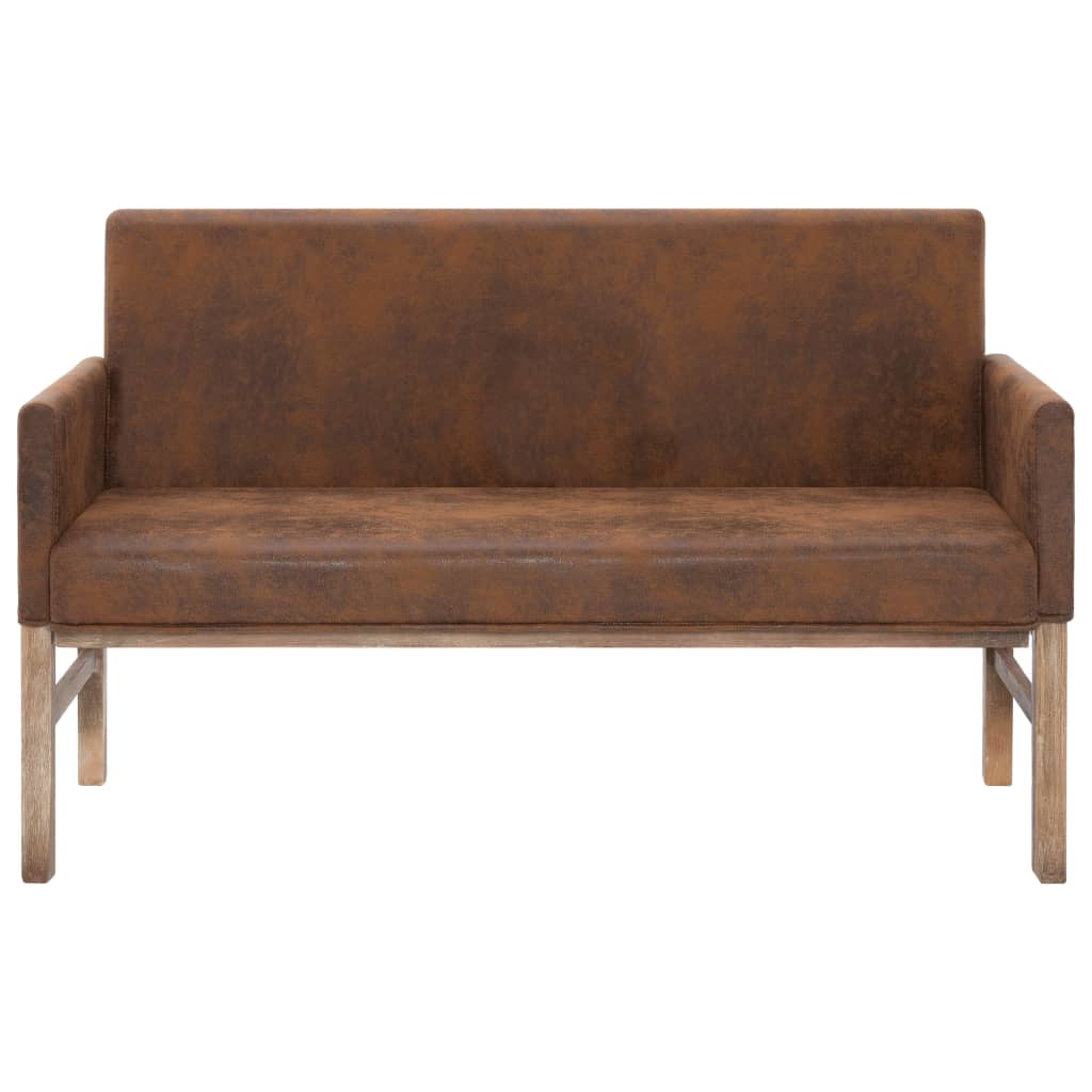 Bench with armrests, brown, 140cm, artificial suede