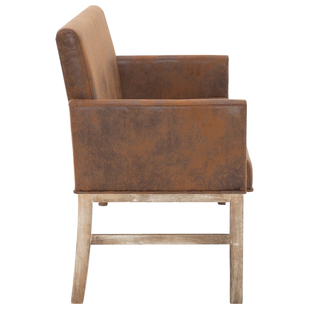 Bench with armrests, brown, 140cm, artificial suede