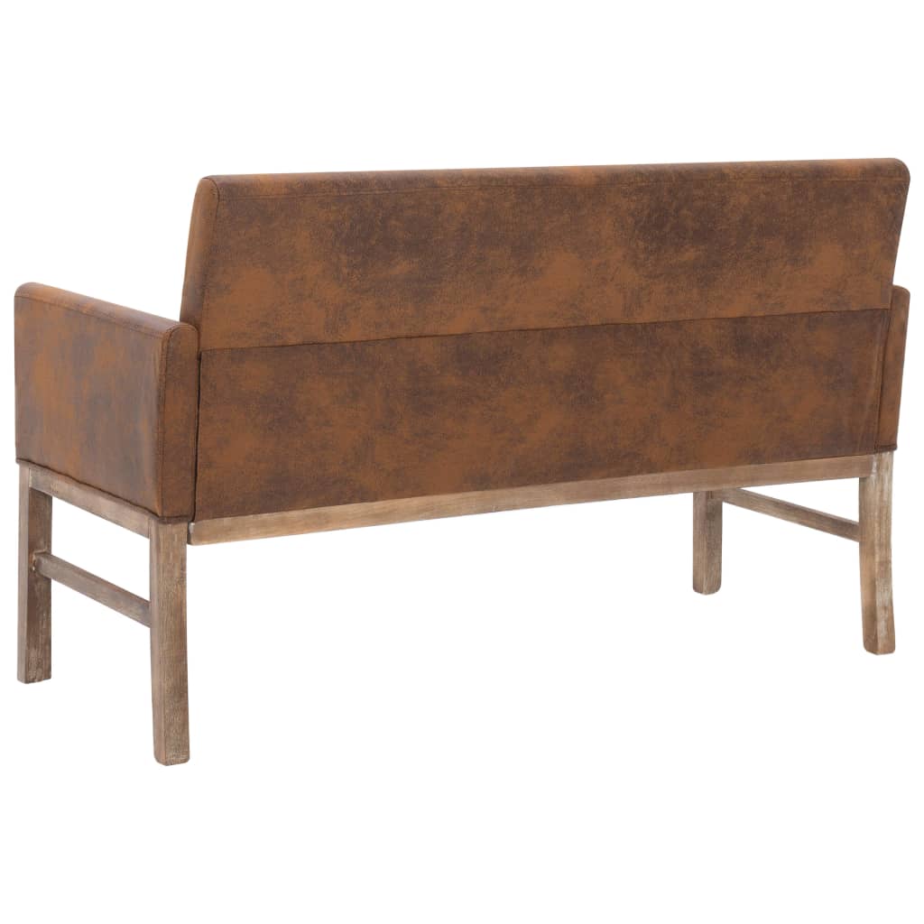 Bench with armrests, brown, 140cm, artificial suede
