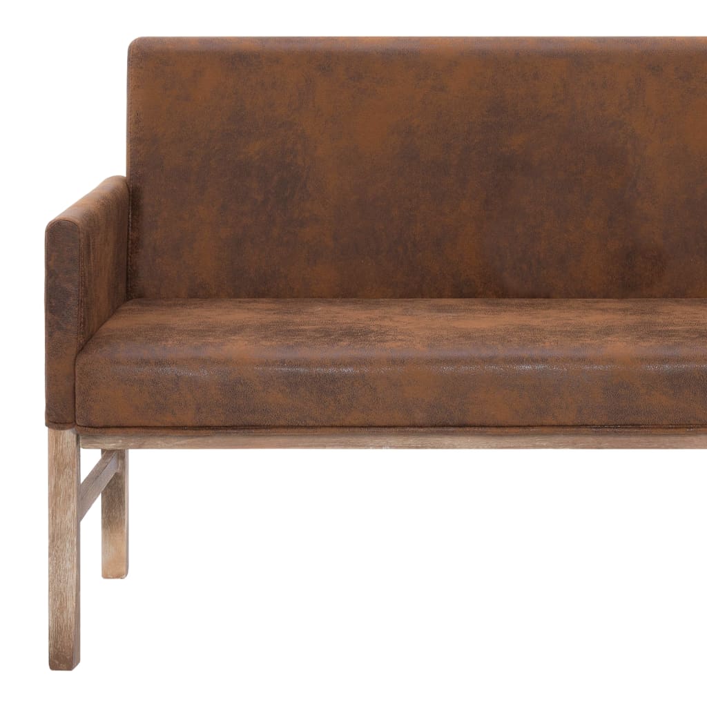 Bench with armrests, brown, 140cm, artificial suede