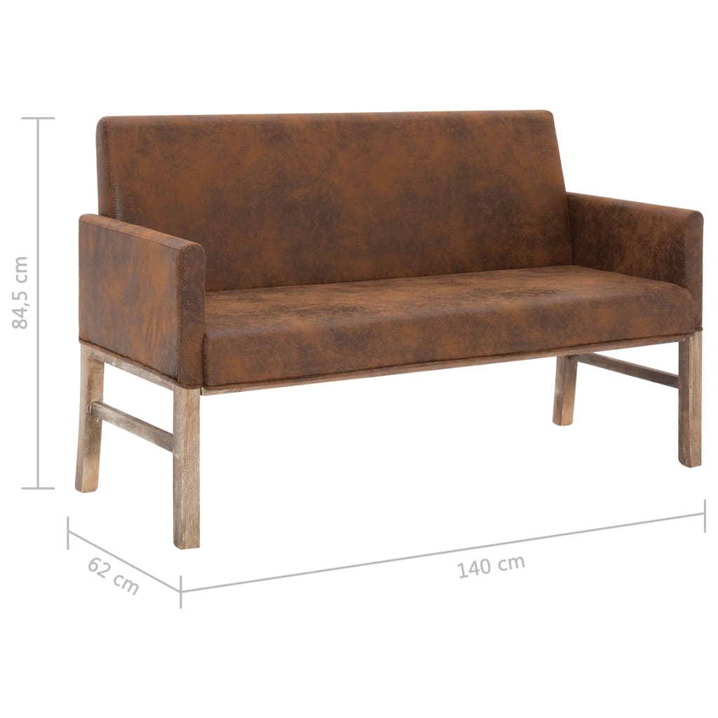 Bench with armrests, brown, 140cm, artificial suede
