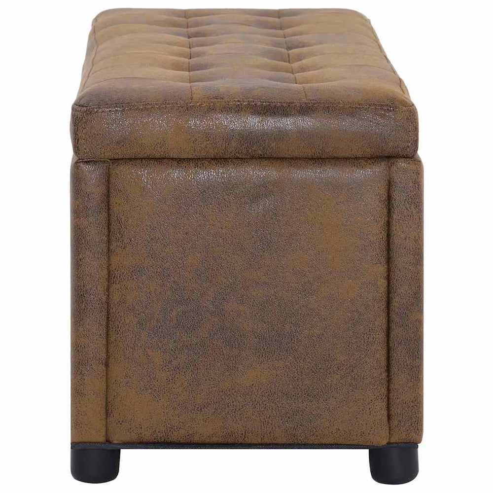 Storage ottoman, brown, 87.5cm, faux suede
