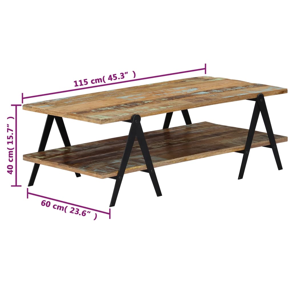 Coffee table, 115x60x40cm, solid reclaimed wood