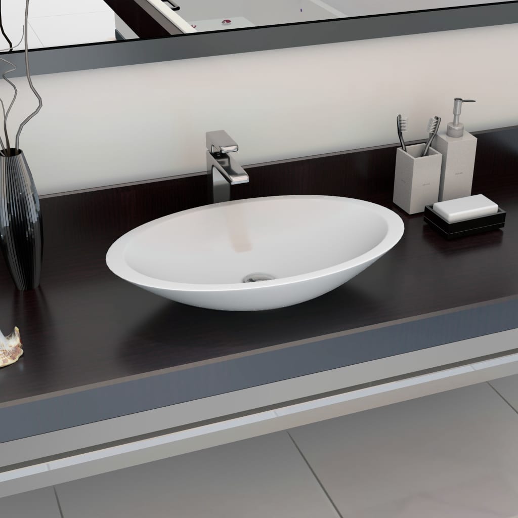 Washbasin, 59.3x35.1x10.7cm, white, cast marble.