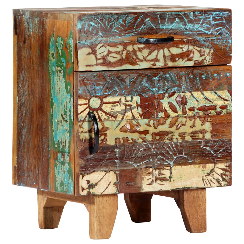 Nightstand, 40x30x50 cm, reclaimed solid wood, carved handles.