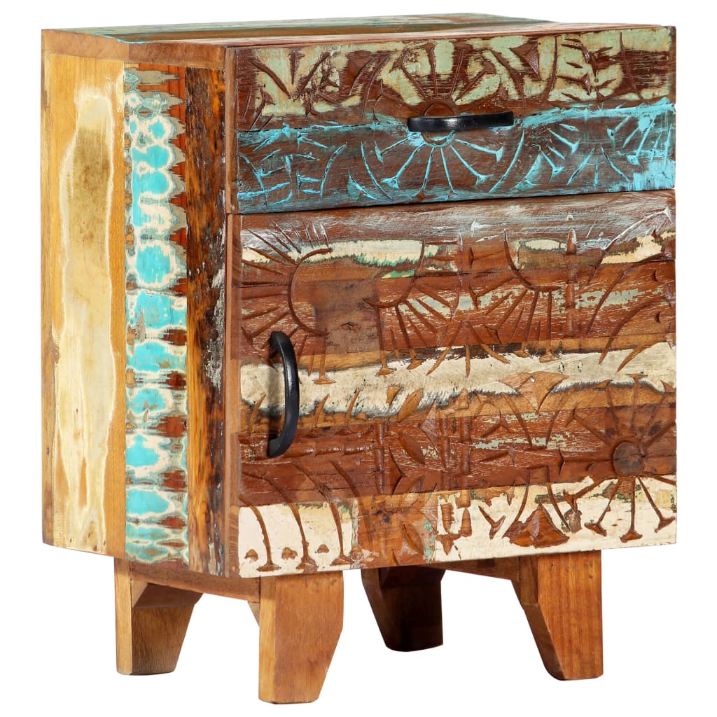 Nightstand, 40x30x50 cm, reclaimed solid wood, carved handles.