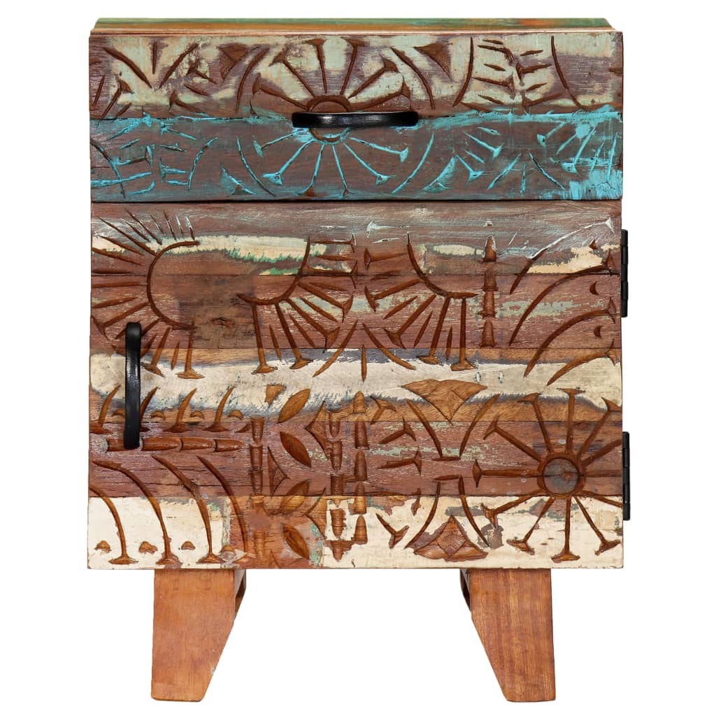 Nightstand, 40x30x50 cm, reclaimed solid wood, carved handles.
