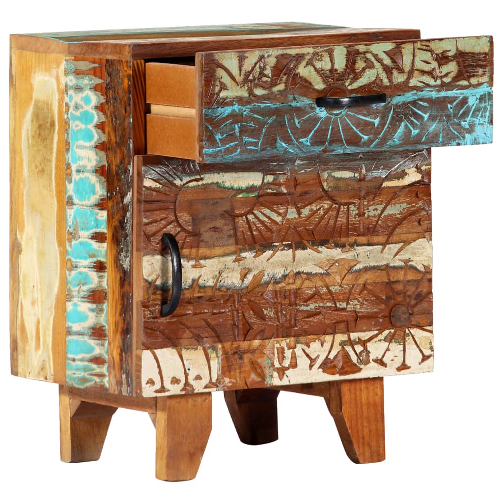 Nightstand, 40x30x50 cm, reclaimed solid wood, carved handles.