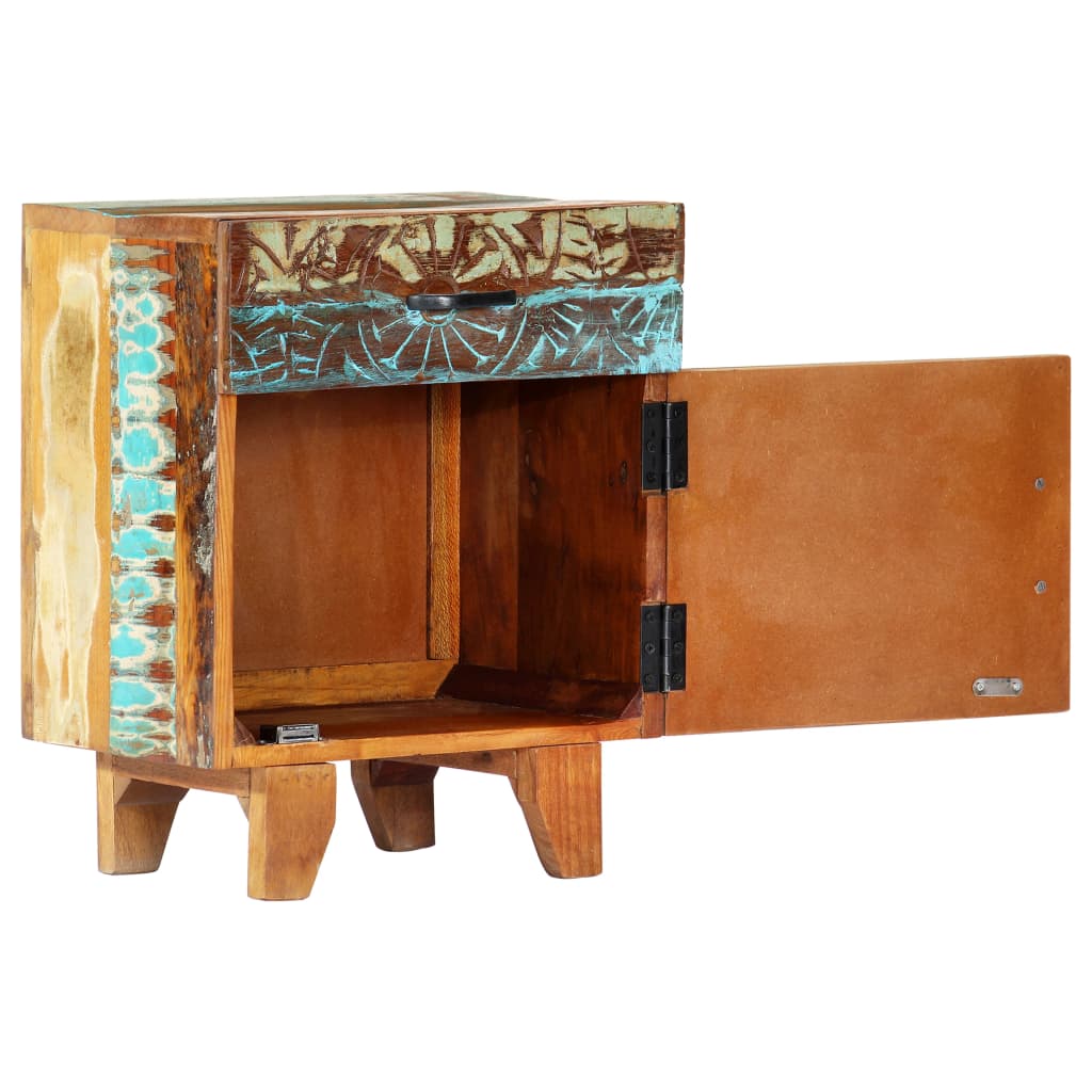Nightstand, 40x30x50 cm, reclaimed solid wood, carved handles.
