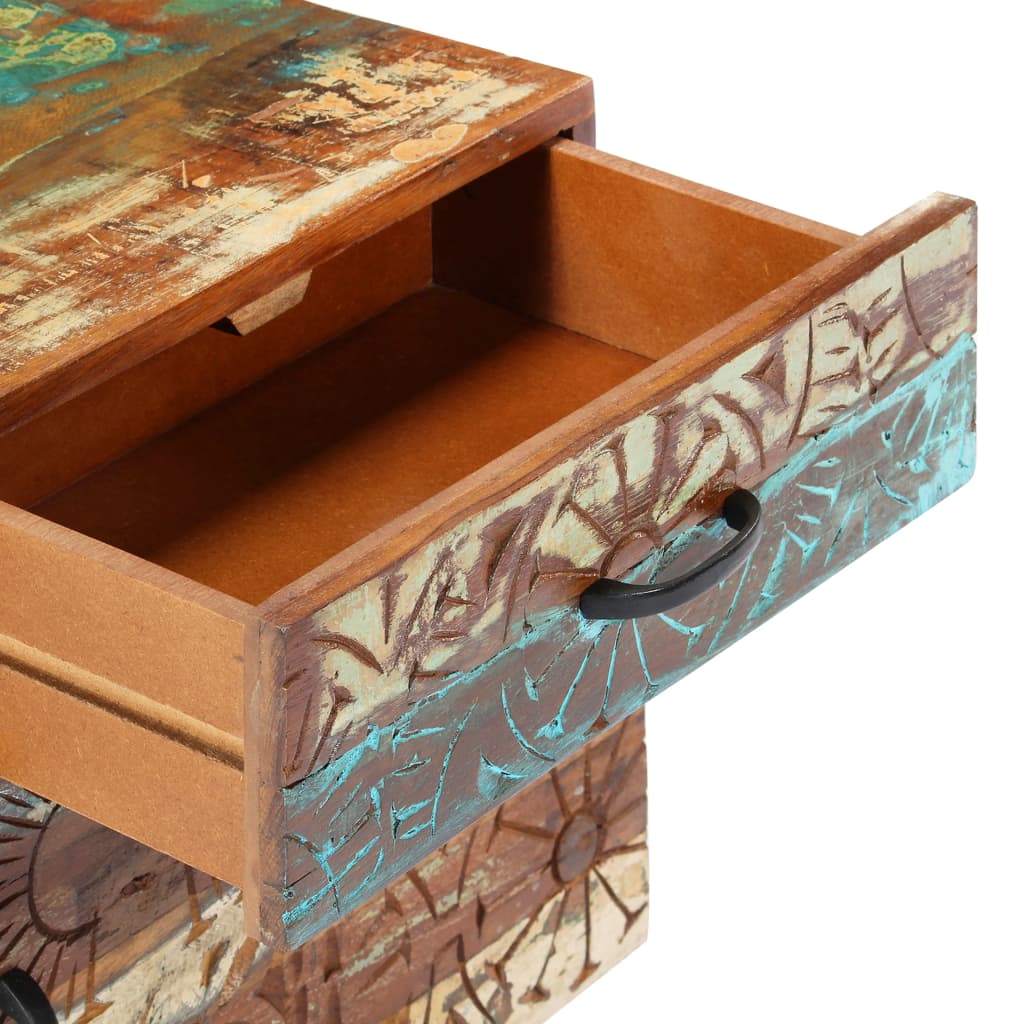 Nightstand, 40x30x50 cm, reclaimed solid wood, carved handles.