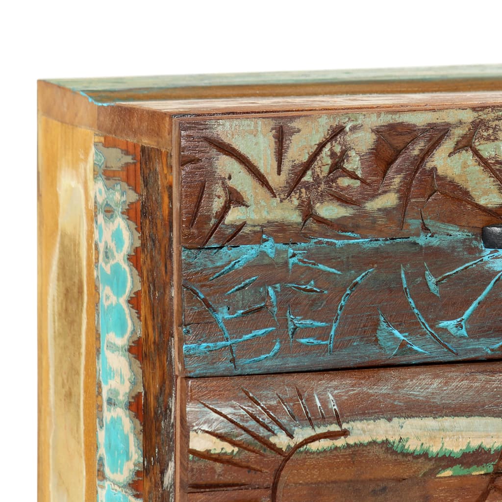 Nightstand, 40x30x50 cm, reclaimed solid wood, carved handles.