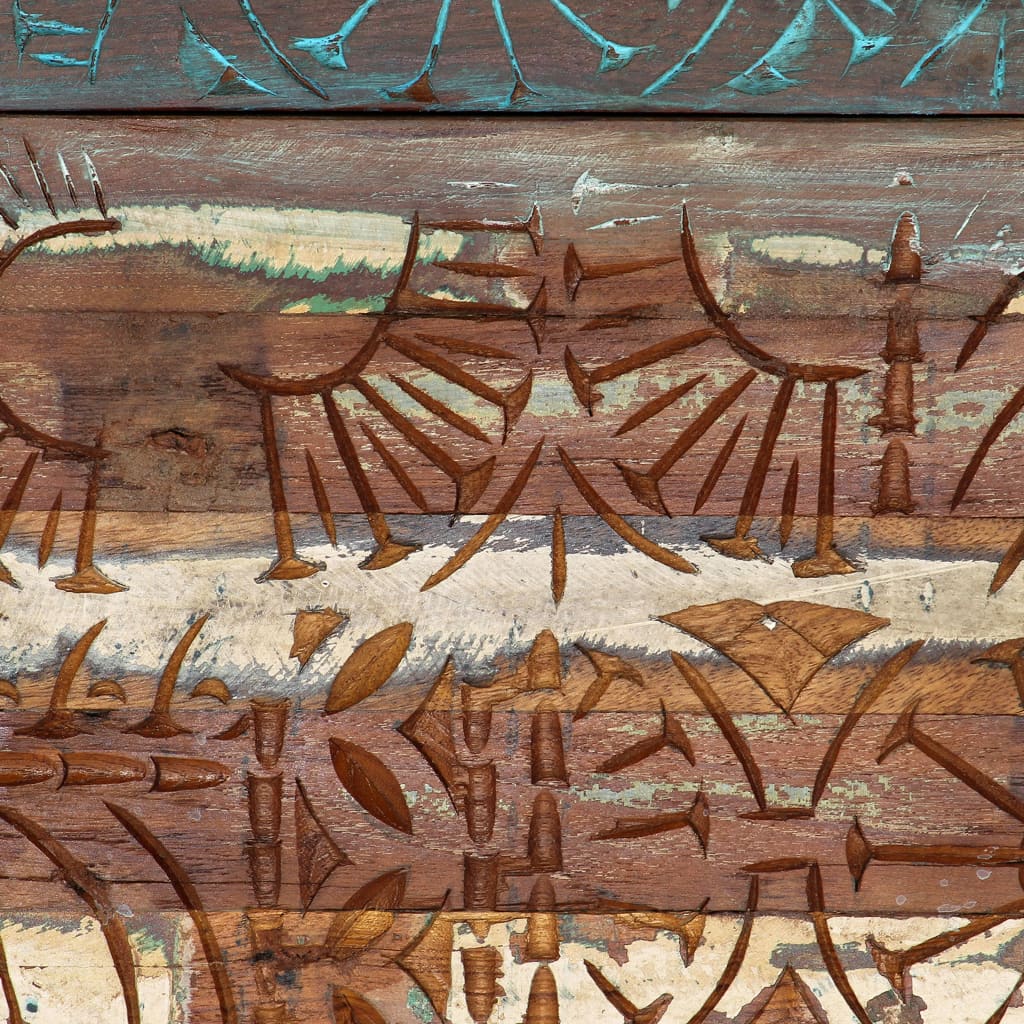 Nightstand, 40x30x50 cm, reclaimed solid wood, carved handles.