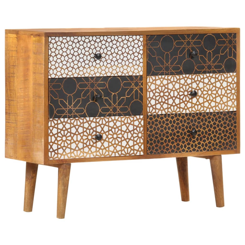 Sideboard with patterns, 90x30x70cm, solid mango wood