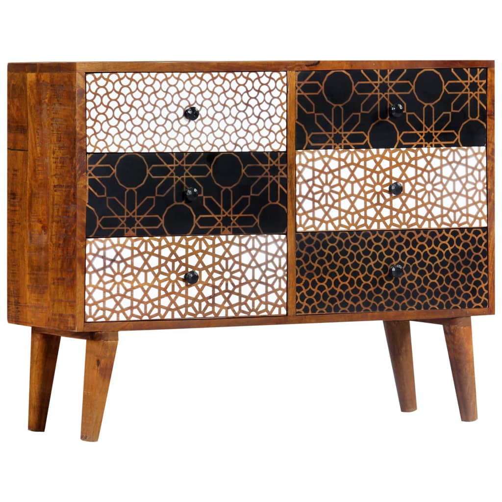 Sideboard with patterns, 90x30x70cm, solid mango wood