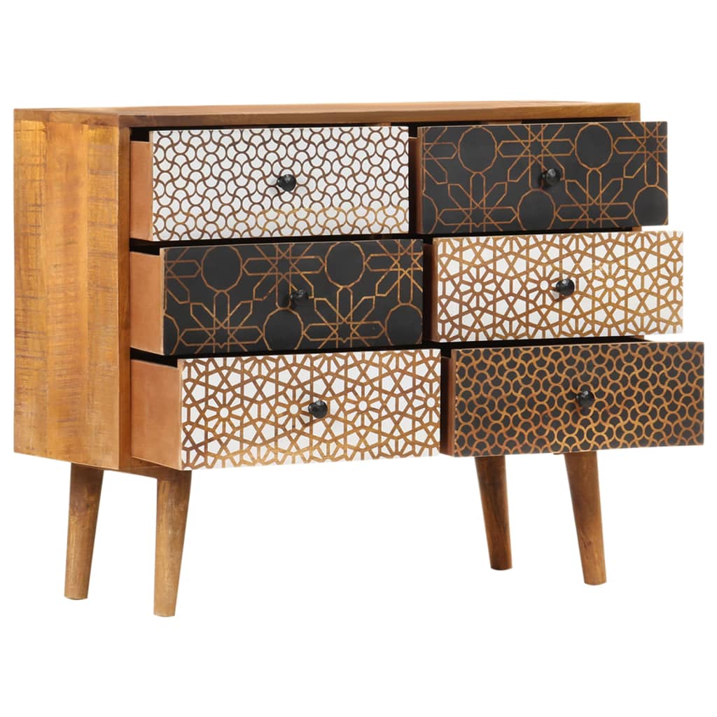 Sideboard with patterns, 90x30x70cm, solid mango wood