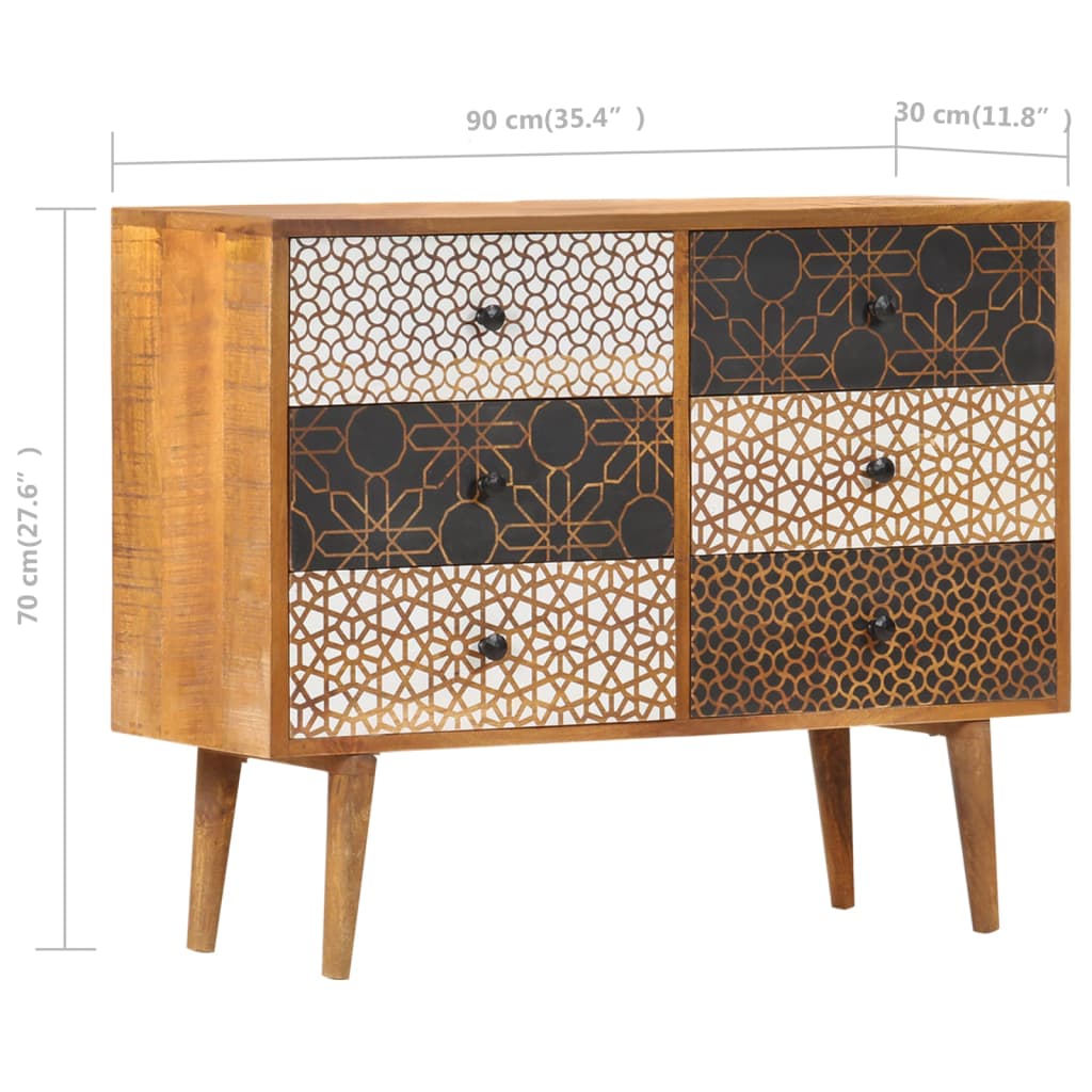 Sideboard with patterns, 90x30x70cm, solid mango wood