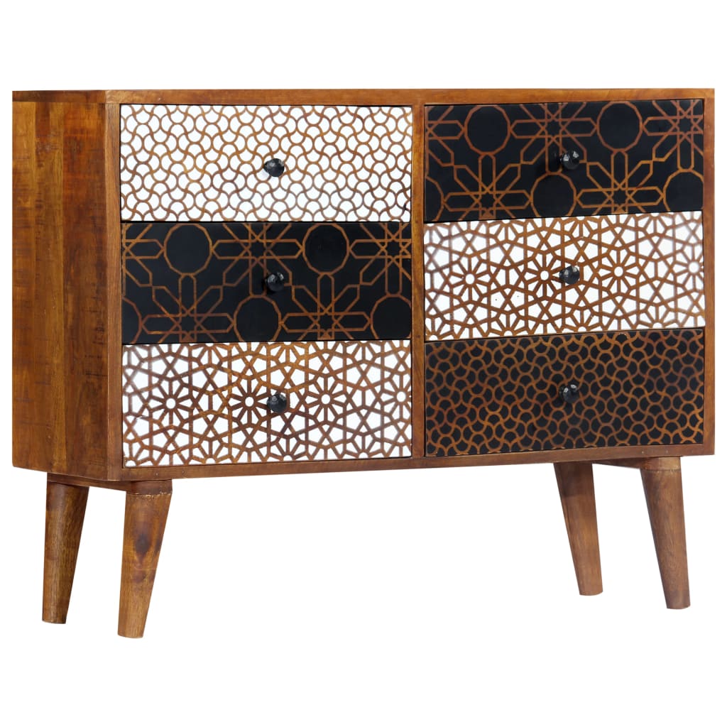Sideboard with patterns, 90x30x70cm, solid mango wood