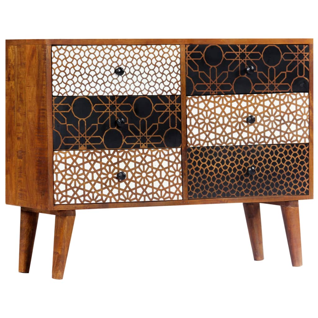 Sideboard with patterns, 90x30x70cm, solid mango wood