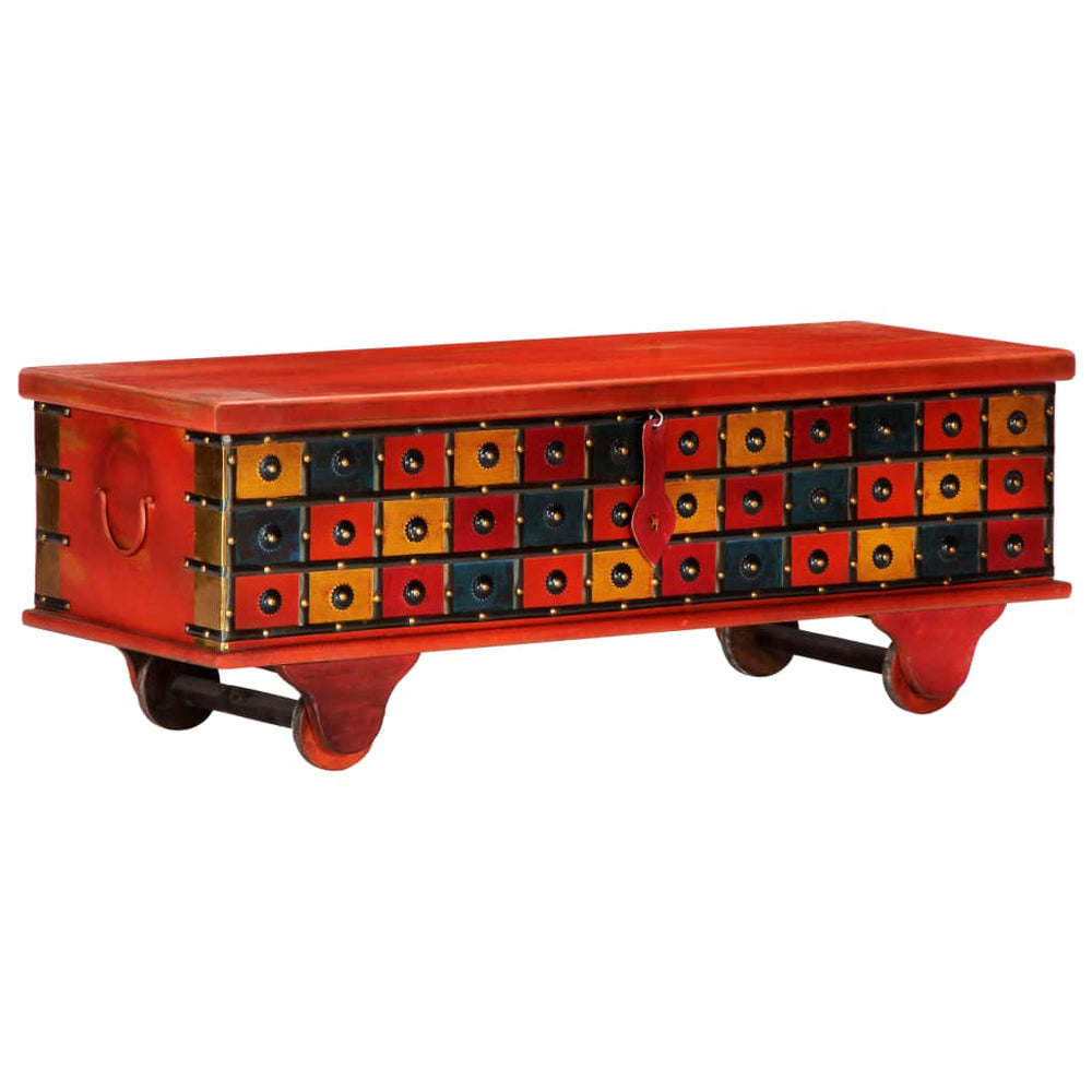 Storage box, red, 110x40x40cm, solid acacia wood