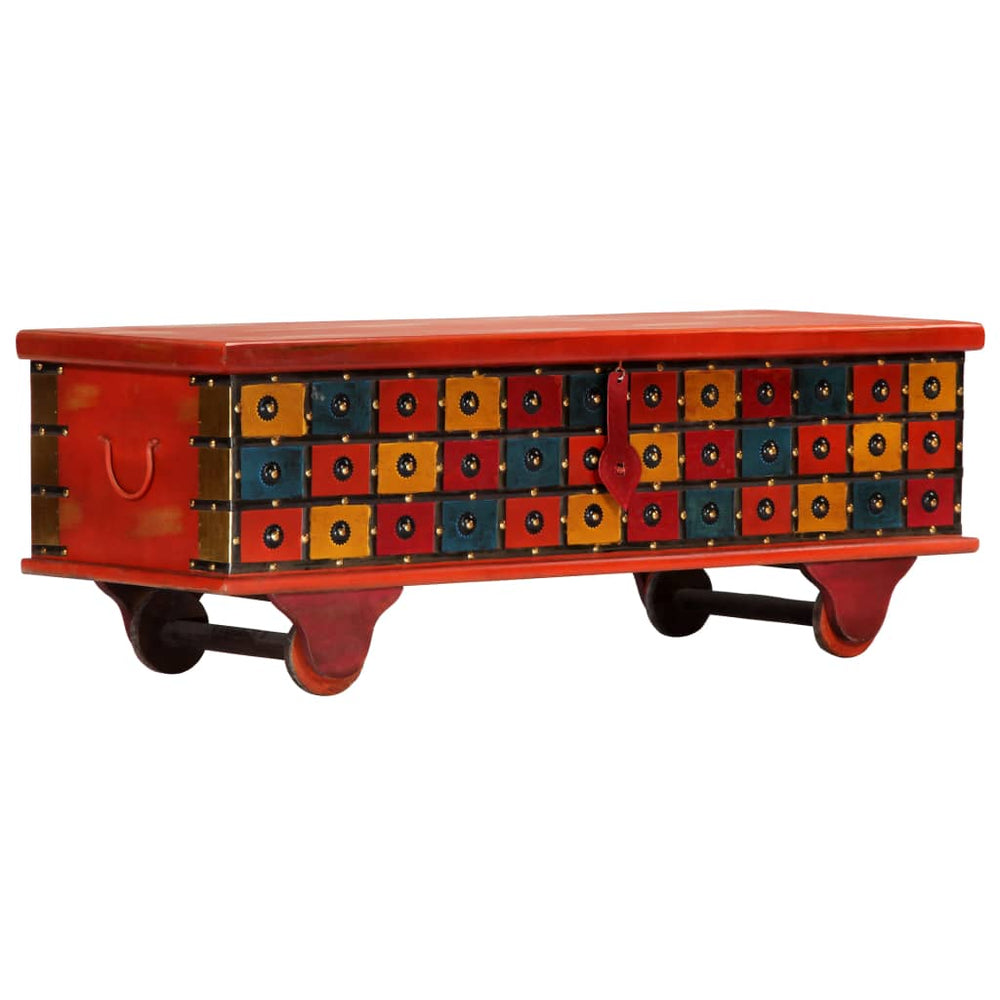 Storage box, red, 110x40x40cm, solid acacia wood