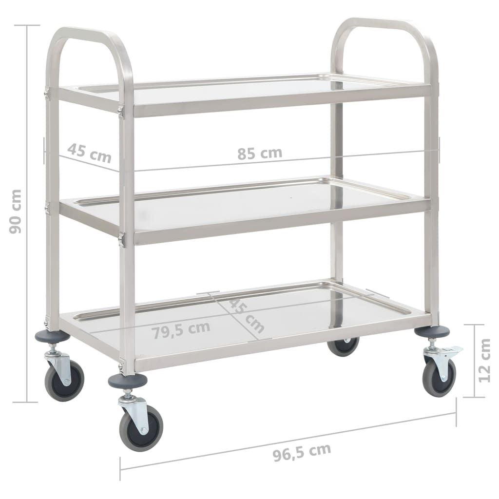 Kitchen trolley, 96.5x55x90cm, stainless steel