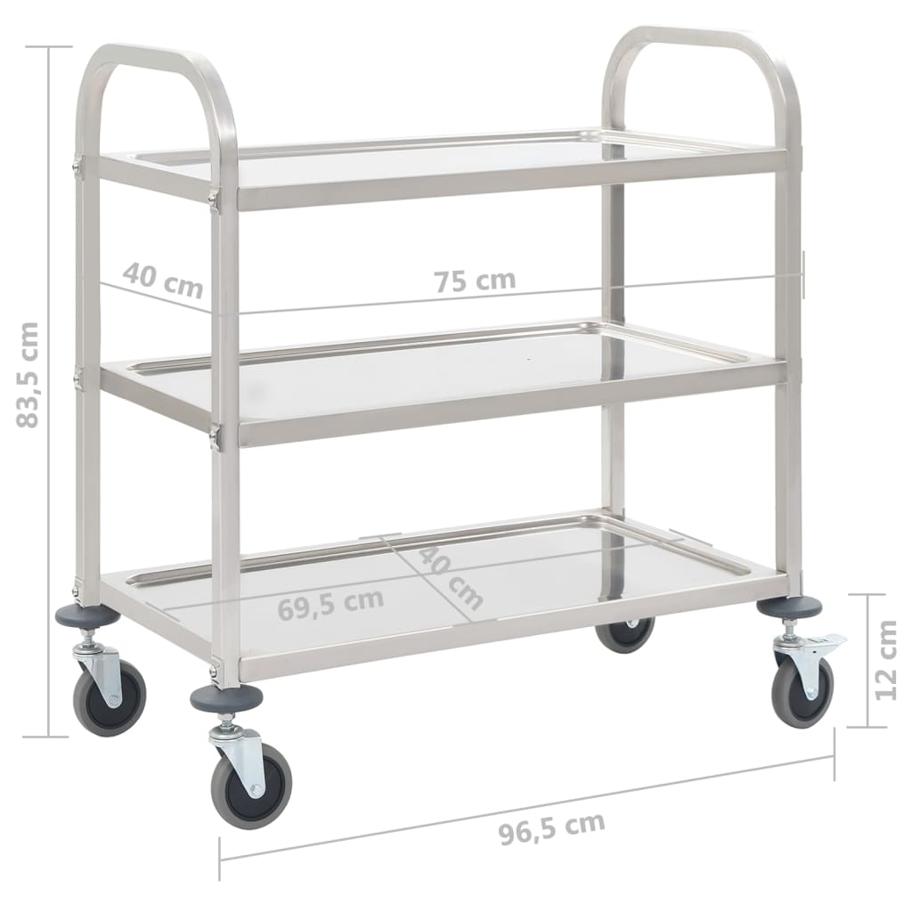 Kitchen trolley, 95x45x83.5cm, stainless steel