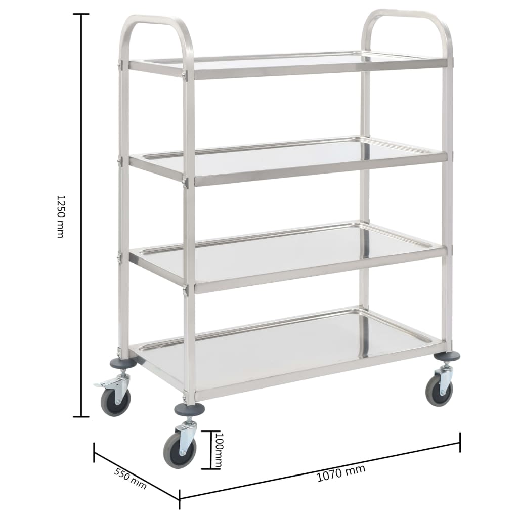 Kitchen trolley, 107x55x125cm, stainless steel