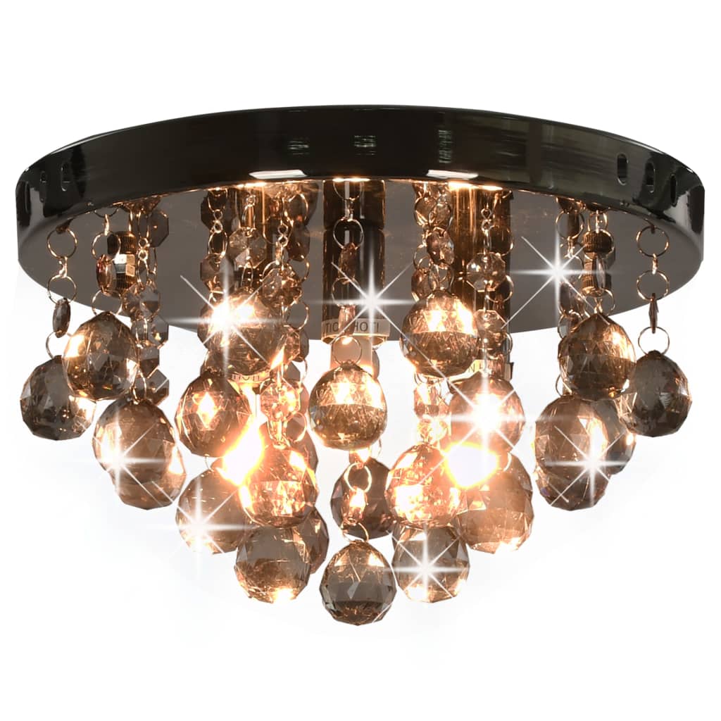 Griestu lampa ar dūmakainām pērlītēm, melnā krāsā, apaļa, G9
