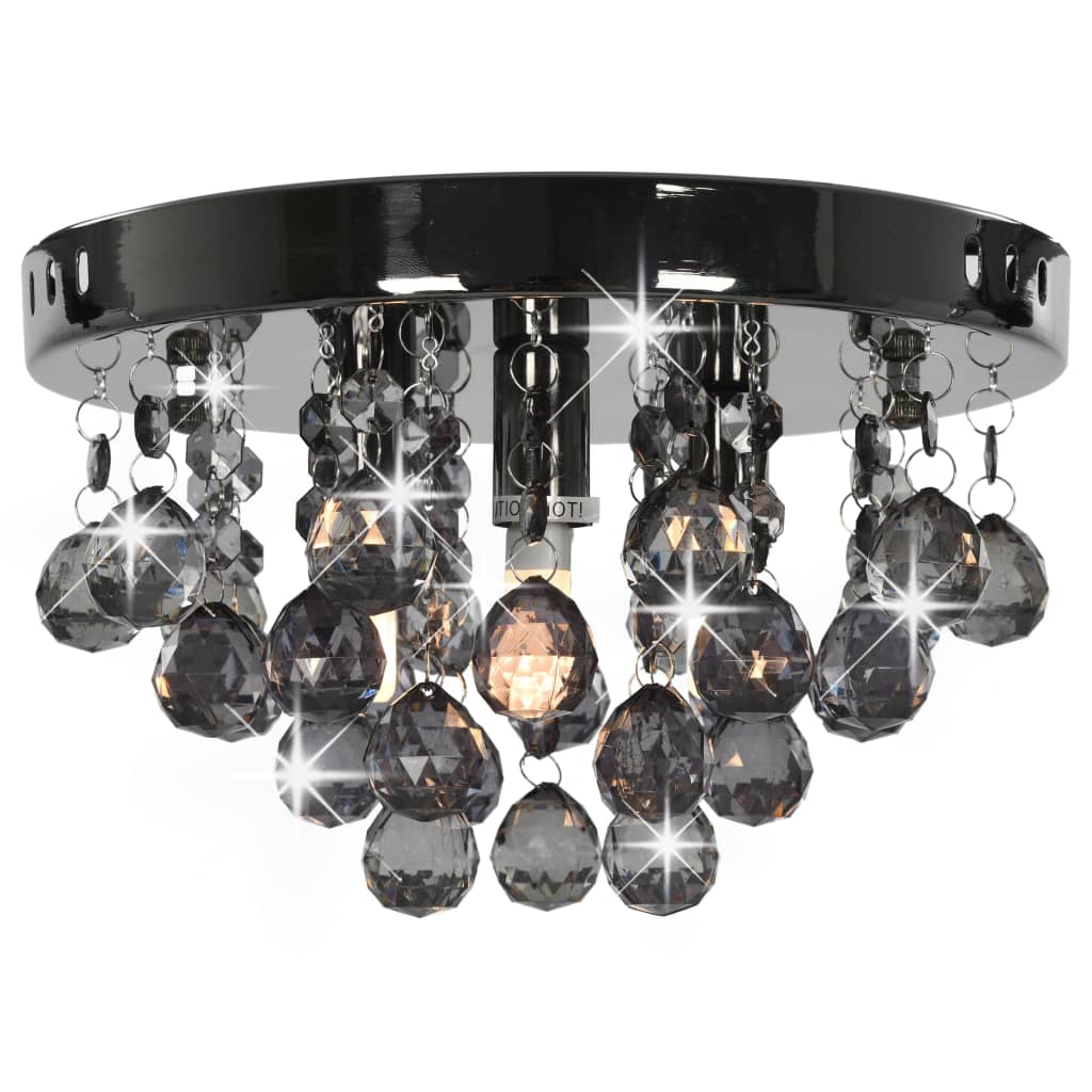 Griestu lampa ar dūmakainām pērlītēm, melnā krāsā, apaļa, G9