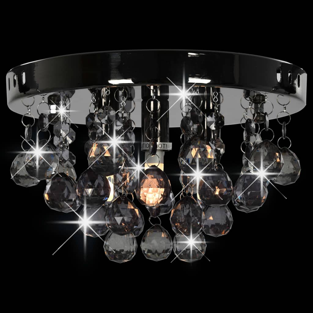 Griestu lampa ar dūmakainām pērlītēm, melnā krāsā, apaļa, G9